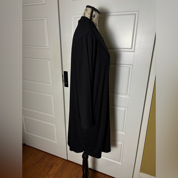 Eileen Fisher Black Mandarin Collar Viscose Knit Sweater Dress Cardigan Duster L - Picture 4 of 6